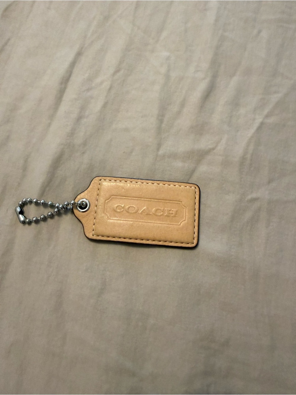 COACH Tan Leather Key & Card Holder Tag with Ball Chain